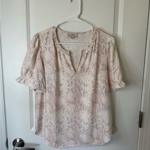 LOFT Blush and Cream Patterned Blouse